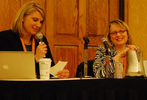 Shauna Causey and Cari Bugbee kick off a panel at Social Fresh Portland. 